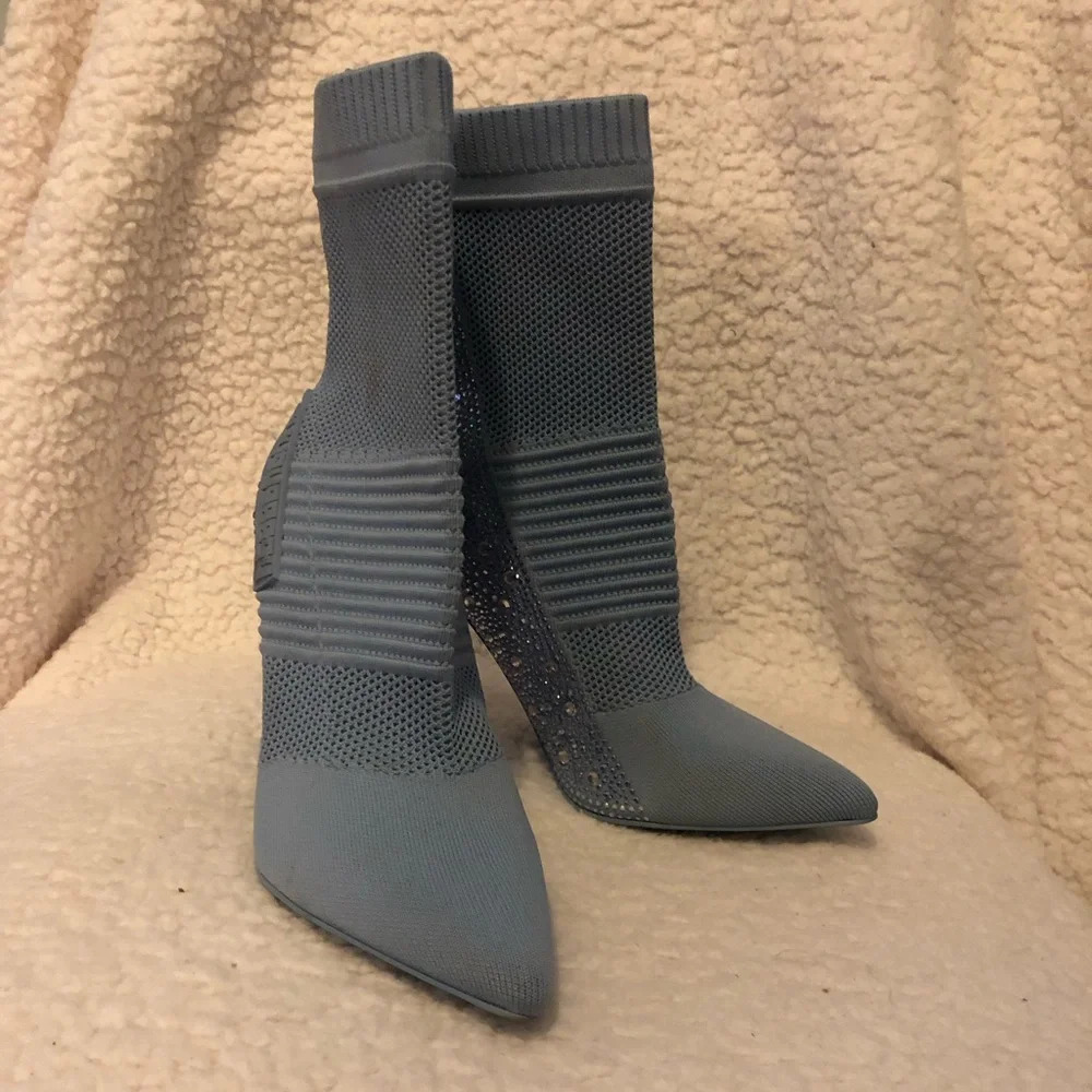 Steve Madden Maxwelle Jeweled Heeled Pointed Toe Sock Boots, Women’s 8.5 - Picture 2 of 12